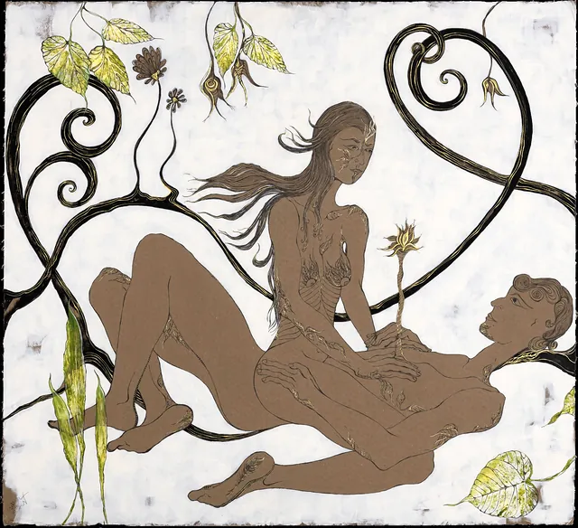 Garden of Eden, a painting by Thea Shmueli, 15 mm honeycomb cardboard