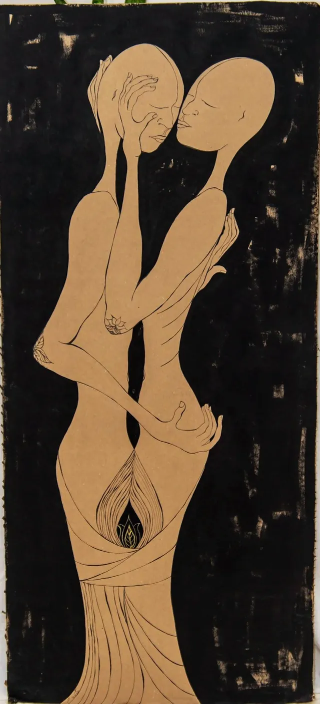 Love, a painting by Thea Shmueli, 15 mm honeycomb cardboard