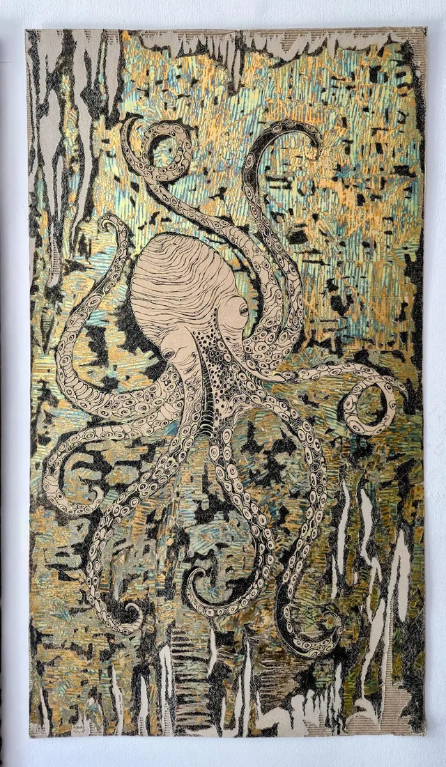Octopus Totem, a painting by Thea Shmueli