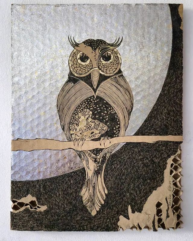 Owl Totem, a painting by Thea Shmueli