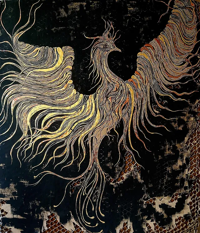 Rebirth, a painting by Thea Shmueli, 15 mm honeycomb cardboard