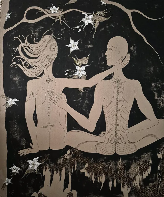 Spirit Love, a painting by Thea Shmueli, 15 mm honeycomb cardboard