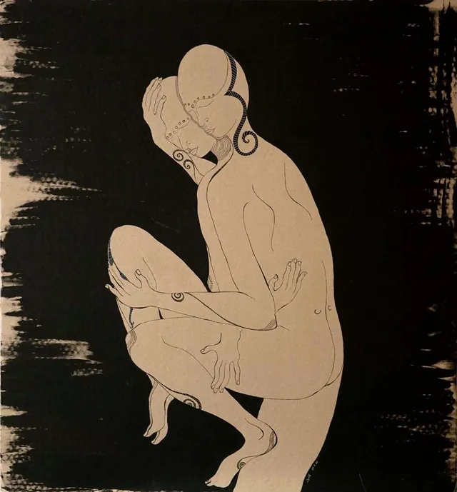 Tenderness, a painting by Thea Shmueli, 15 mm honeycomb cardboard