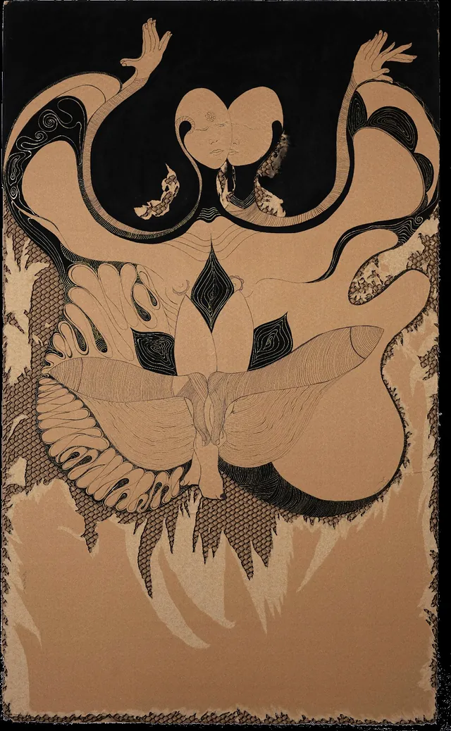 To Feel in Order to Succeed, a painting by Thea Shmueli, 15 mm honeycomb cardboard